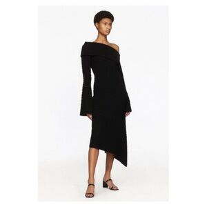 DRAE • Asymmetrical Wool Rib Knit Dress in Black